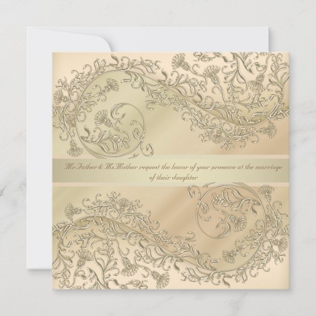 invitations de mariage florale en beige et or dama (Devant)