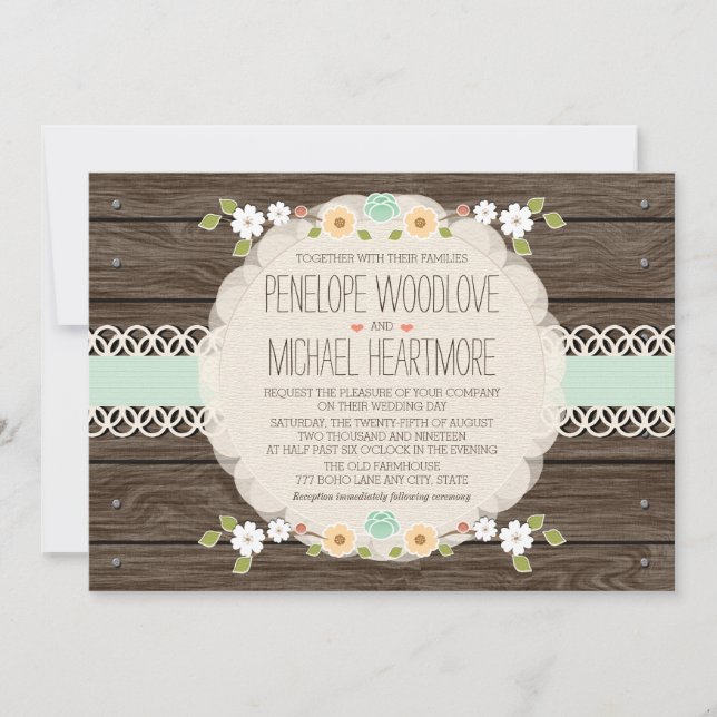 INVITATIONS DE MARIAGE FLORALE RUSTIQUE (Devant)