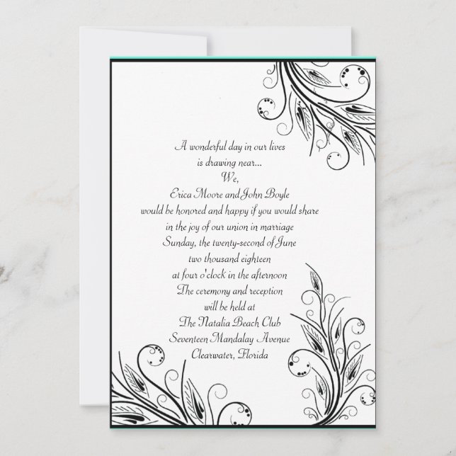 Invitations de mariage florales à feuilles (Devant)