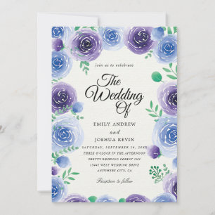 invitations de mariage florales bleues et violette