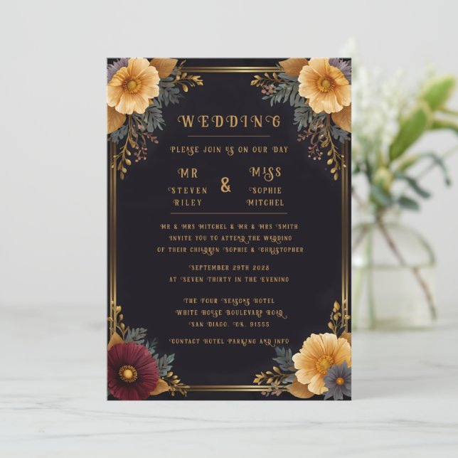Invitations de mariage florales élégantes (Debout devant)