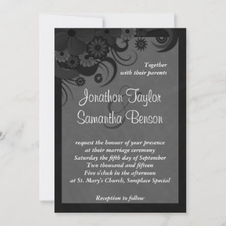 Invitations de mariage florales en noir et gris 5"