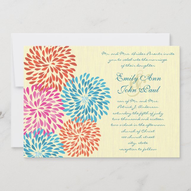 Invitations de mariage florales modernes Chrysanth (Devant)