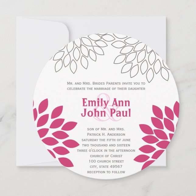 Invitations de mariage florales modernes Chrysanth (Devant)