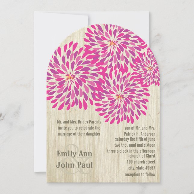 Invitations de mariage florales modernes Chrysanth (Devant)