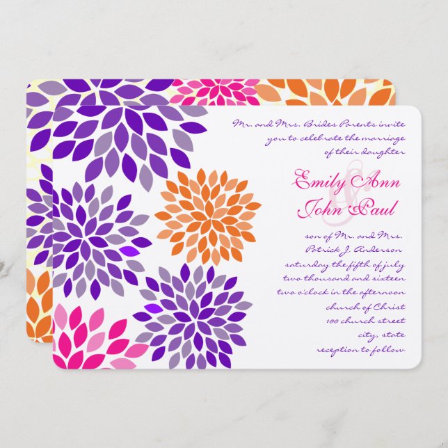 Invitations de mariage florales modernes Chrysanth (Devant / Derrière)