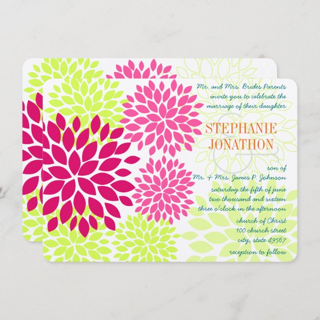 Invitations de mariage florales modernes Chrysanth (Devant / Derrière)