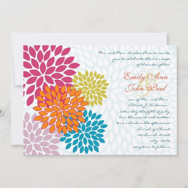 Invitations de mariage florales modernes Chrysanth (Devant)
