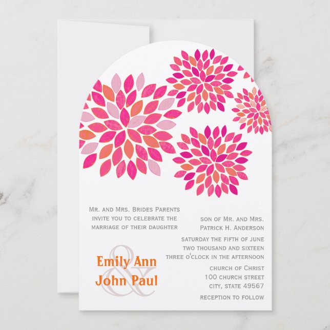 Invitations de mariage florales modernes Chrysanth (Devant)