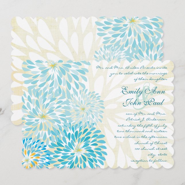 Invitations de mariage florales modernes Chrysanth (Devant / Derrière)