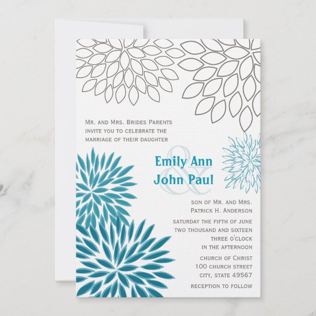 Invitations de mariage florales modernes Chrysanth (Devant)