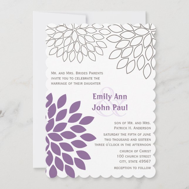 Invitations de mariage florales modernes Chrysanth (Devant)