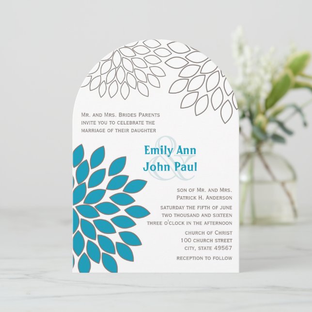Invitations de mariage florales modernes Chrysanth (Debout devant)