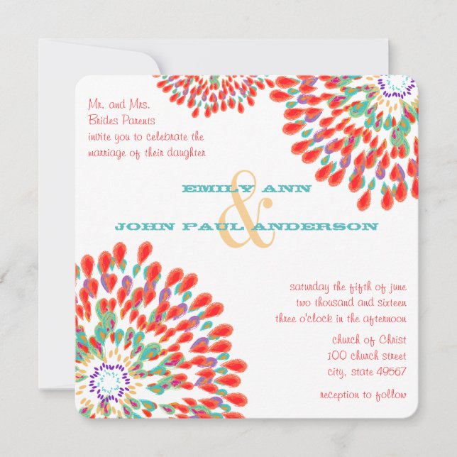 Invitations de mariage florales modernes Chrysanth (Devant)