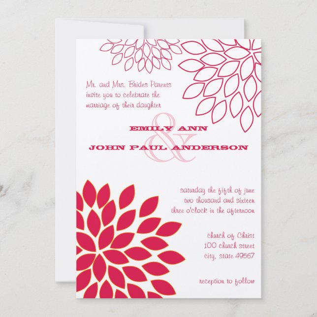 Invitations de mariage florales modernes Chrysanth (Devant)