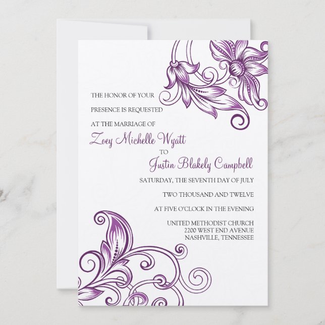 Invitations de mariage florales rétro (Devant)