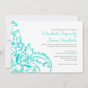 Invitations de mariage florissantes turquoises