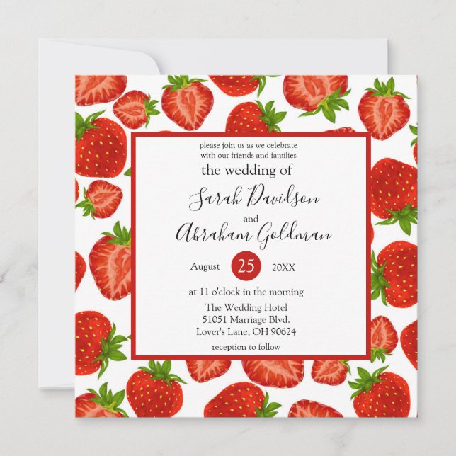 Invitations de mariage - Fraises Botanique Rouge (Devant)