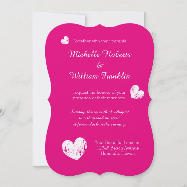 Invitations de mariage Fuchsia | couleur rose néon (Devant)