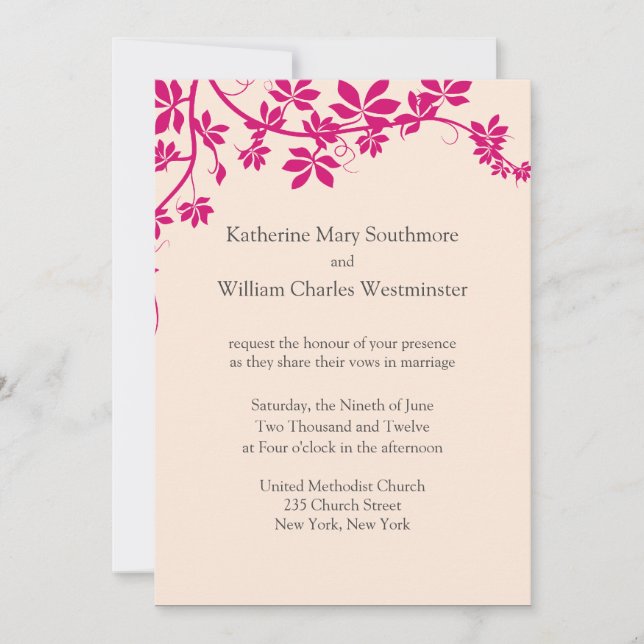 Invitations De Mariage Fuchsia Et Ivory (Devant)