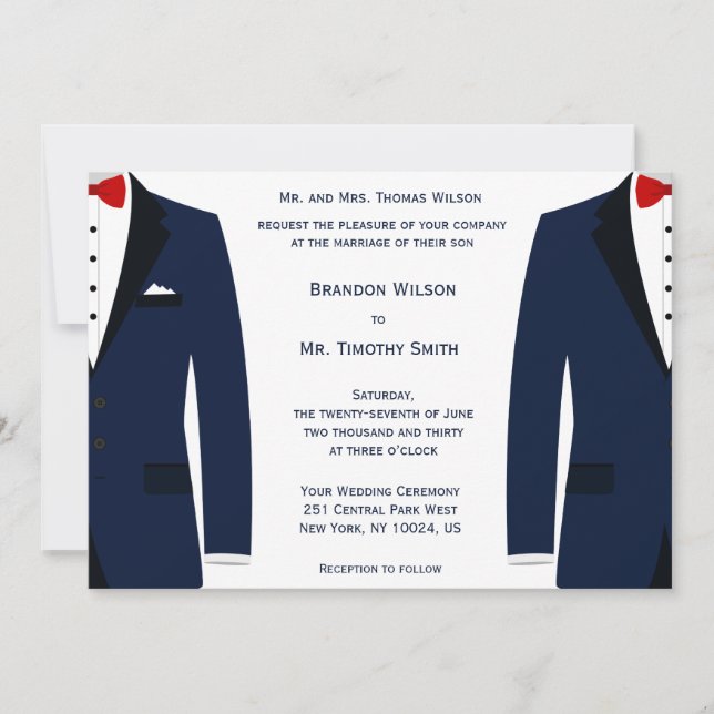 Invitations De Mariage Gay Bleu Et Blanc Personnal (Devant)