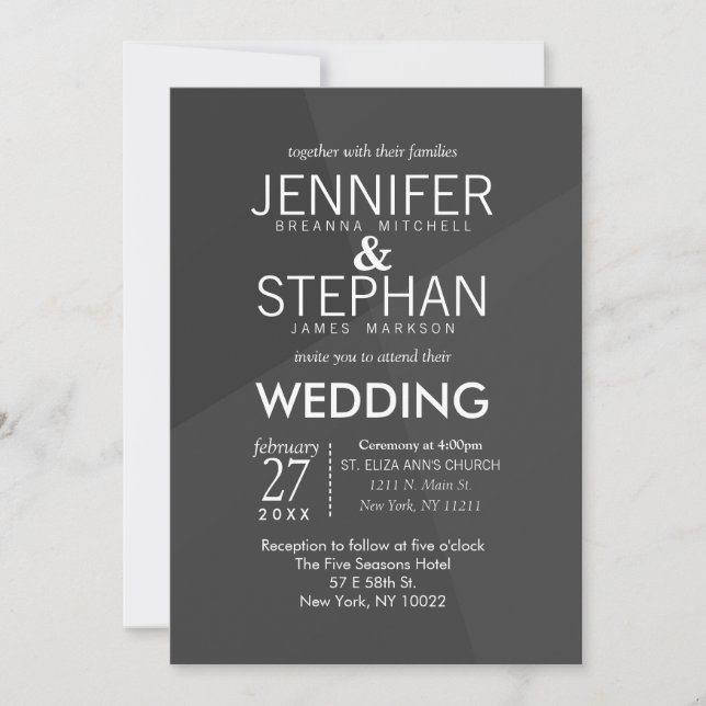 Invitations de mariage géométrique noir et gris (Devant)