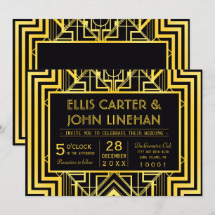 Invitations de mariage géométrique Noir & Or