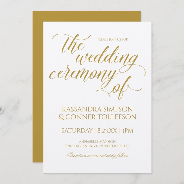 Invitations de mariage Gold Calligraphy | Élégant (Devant / Derrière)