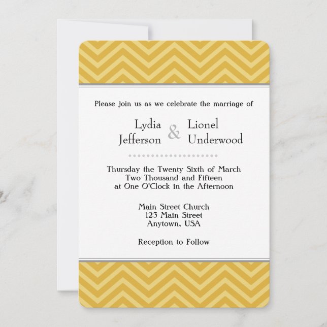 Invitations de mariage Gold Chevron (Devant)