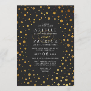 Invitations de mariage Gold et Black Confetti Foil