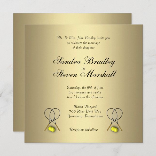 Invitations de mariage Gold Tennis (Devant / Derrière)