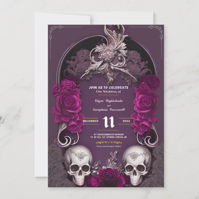 Invitations de mariage gothique victorien Hallowee (Devant)