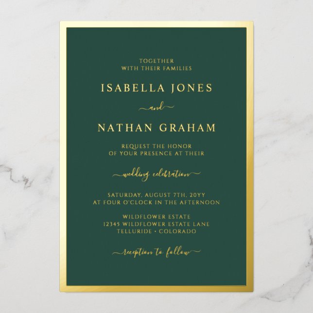 Invitations de mariage Green Gold Foil (Recto)