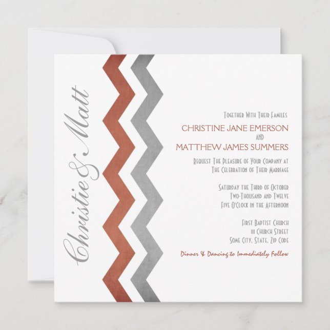 Invitations de mariage Grey et Red Zig Zag (Devant)