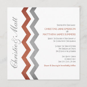 Invitations de mariage Grey et Red Zig Zag