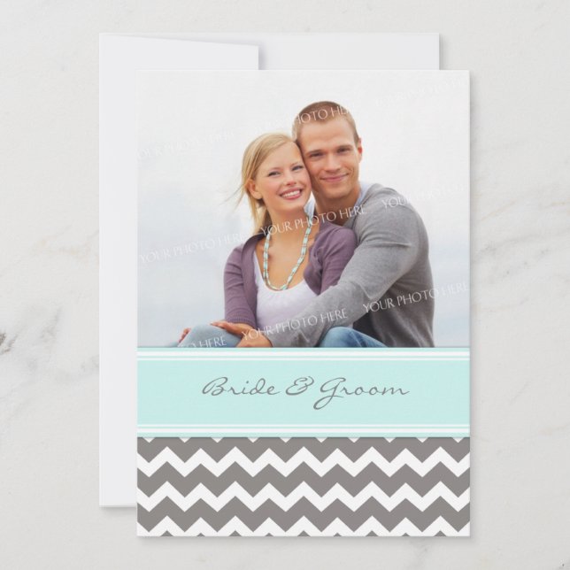 Invitations de mariage Gris Bleu Chevron (Devant)