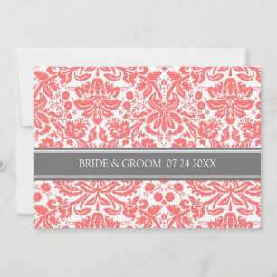 Invitations de mariage Gris Coral Damask Modèle