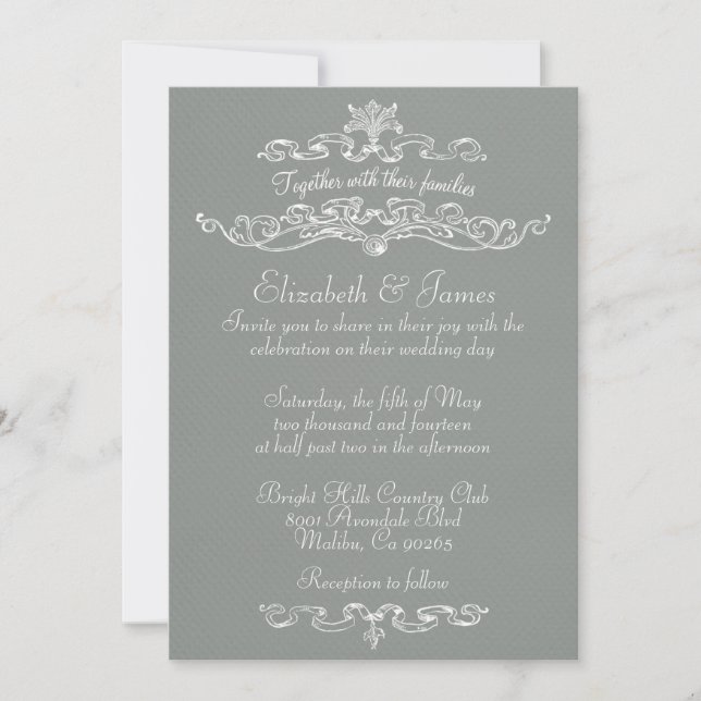 Invitations De Mariage Gris De Luxe Simple (Devant)