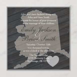 Invitations de mariage gris en Alaska en bois rust