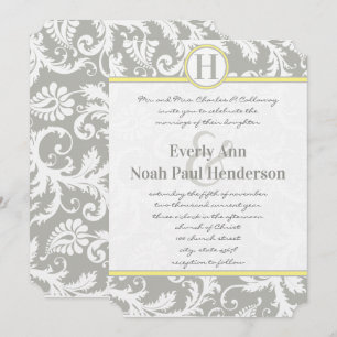 Invitations de mariage gris et jaune au charbon