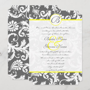 Invitations de mariage gris et jaune au charbon