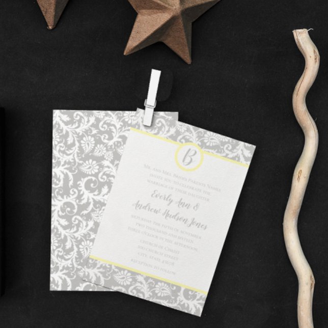 Invitations de mariage gris et jaune au charbon (Créateur téléchargé)