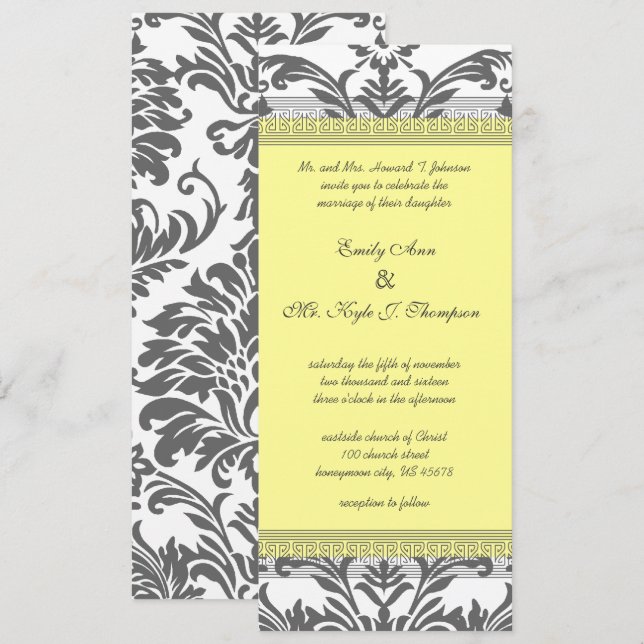 Invitations de mariage gris et jaune au charbon (Devant / Derrière)