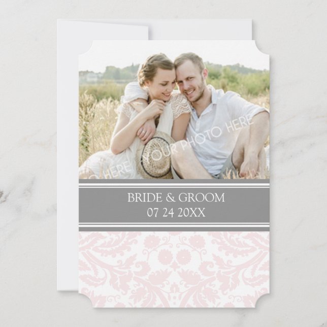 Invitations de mariage gris rose Damask (Devant)