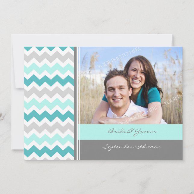 Invitations de mariage Gris Turquoise Chevron (Devant)