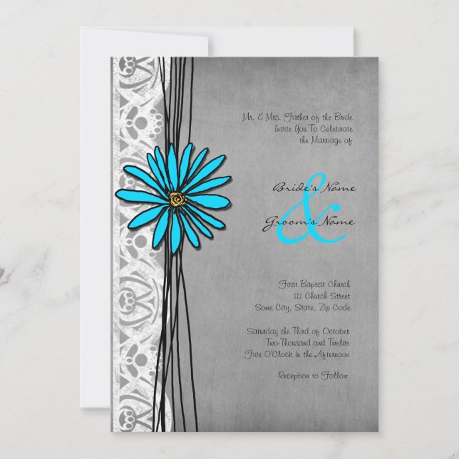 Invitations de mariage gris Vintage et bleu marron (Devant)