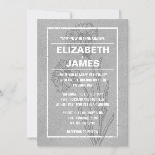 Invitations de mariage gris Vintage rustique (Devant)