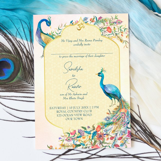 Invitations de mariage hindou indien Peacock (Créateur téléchargé)