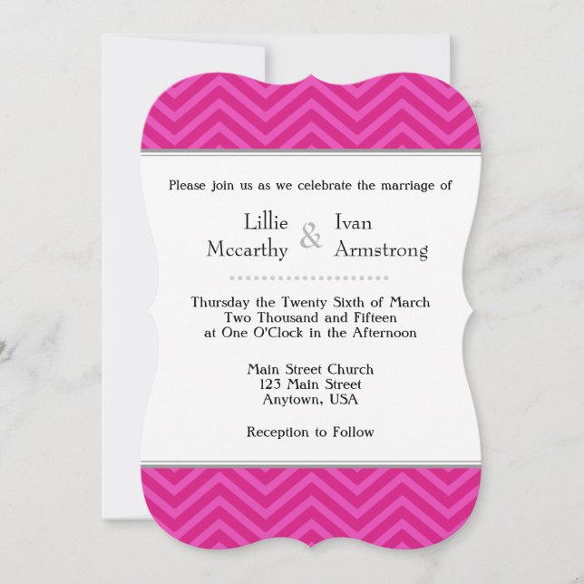 Invitations de mariage Hot Pink Chevron (Devant)