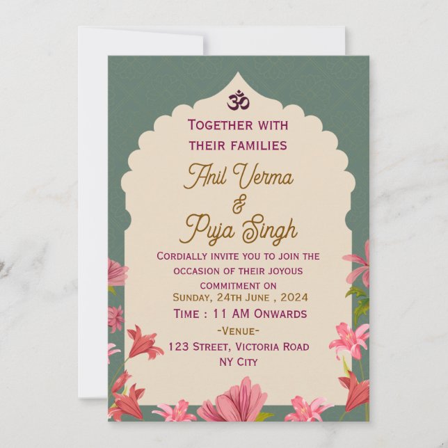 Invitations de mariage indiennes (Devant)